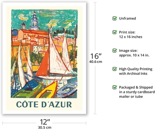 Miniatura 2 de Côte D'Azur - Menton France - Póster de viaje vintage por Roger-Marcel Limouse c.1965 - Papel de bambú de 10.23 oz/m² (sin marco) 12 x 16 pulgadas