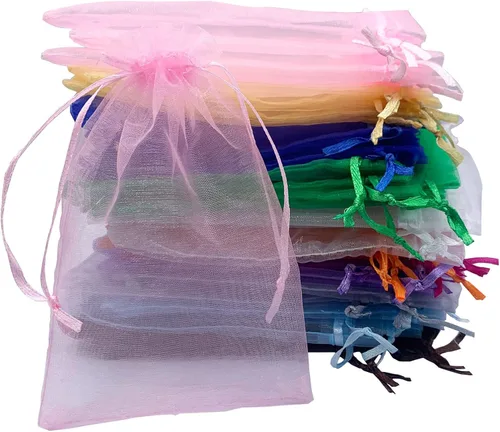 Daszui 60 bolsas de regalo de organza, 4 x 6 pulgadas, colores mezclados, bolsas con cordón para bodas, dulces de juguete, recuerdos de Navidad