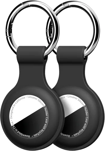 Linsaner Llavero para AirTag: anillo más funda de silicona para tus AirTag, para encontrar accesorios vía GPS, color vino rojo, 2 unidades, color