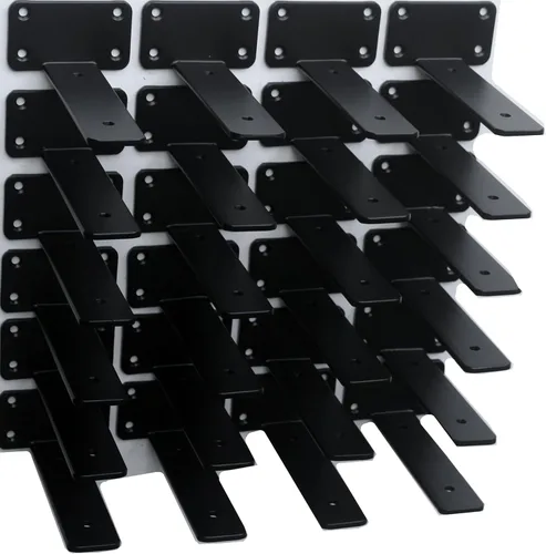 Miniatura 36 de Paquete de 2 - Soportes de estante en L ocultos negros de 4 pulgadas (1/5 pulgada de grosor) Soportes de estante flotante de hierro Soportes