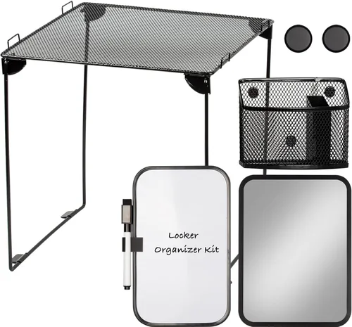 Svartur Kit organizador de casillero negro con estante, estante, espejo, soporte para bolígrafos, pizarra blanca, artículos esenciales para el