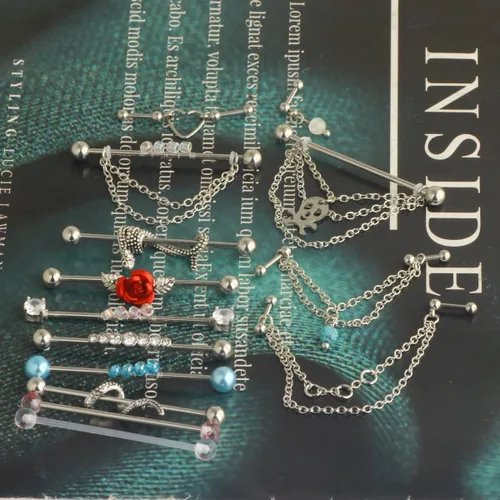 Miniatura 2 de Aretes de barra industriales 14G de acero inoxidable para cartílago largo, hélice, caracola, piercing para el cuerpo, joyería 7-18 piezas