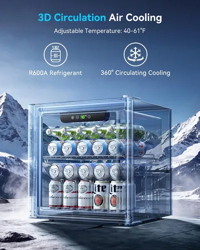 Miniatura 6 de Feelfunn Refrigerador de bebidas para 50 latas, mini refrigerador de 1.3 pies cúbicos con puerta de vidrio, nevera de vino, refrigerador pequeño