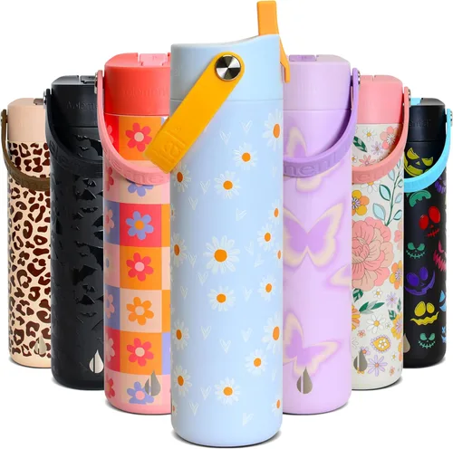 Miniatura 29 de Elemental Botella de agua aislada de 24 onzas con popote, botellas de agua con núcleo de acero inoxidable 100% a prueba de fugas para viajes, Beige