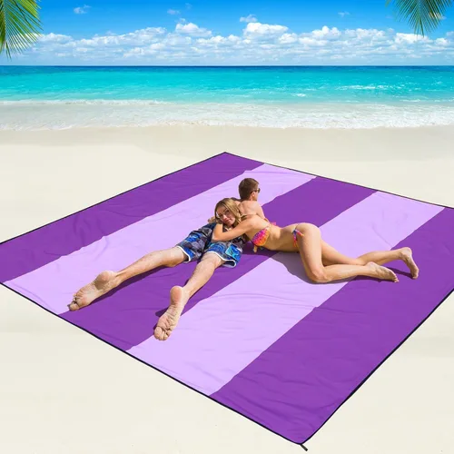 Miniatura 55 de WIWIGO Manta de playa impermeable a prueba de arena tapete de playa 79" X 83"/10'x9' para 2-8 adultos, de secado rápido, tapete de picnic al aire