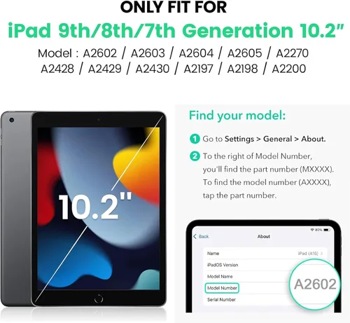 Miniatura 2 de ZenRich Funda a prueba de golpes para iPad de 9ª/8ª/7ª generación de 10.2 pulgadas 2021/2020/2019, Funda resistente de servicio pesado con soporte
