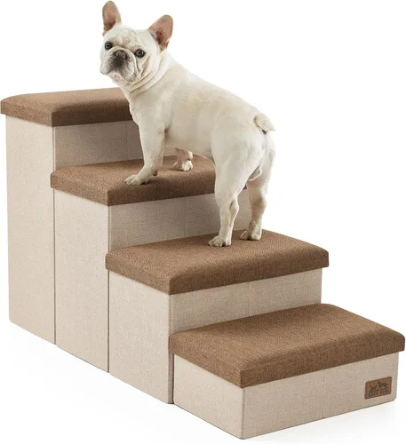 Miniatura 11 de Escaleras para perros con almacenamiento, escalones resistentes de 4 escalones más anchos para perros pequeños, medianos y grandes, rampa para Gris