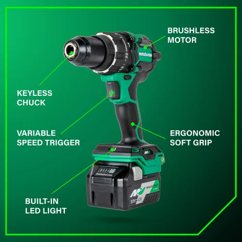 Miniatura 6 de Metabo HPT Kit de taladro de martillo inalámbrico MultiVolt™ de 36 V sin escobillas de 1/2 pulgada, kit de taladro eléctrico con baterías Metabo