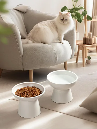 Miniatura 7 de LoeJan Juego de cuencos elevados para alimentos y agua, comedero de cerámica extra ancho y elevado, cuenco de alimentación para gatos antivómitos