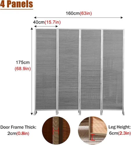 Miniatura 2 de Divisor de habitación de 3, 4, 5, 6 paneles, pantalla de privacidad de madera de 5.8 pies de alto para dormitorio, sala de estar/estudio, pared