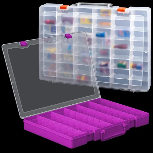 Juexica 2 piezas Caja organizadora de almacenamiento de joyería de plástico grande con 48 rejillas, caja de aparejos, contenedor organizador de