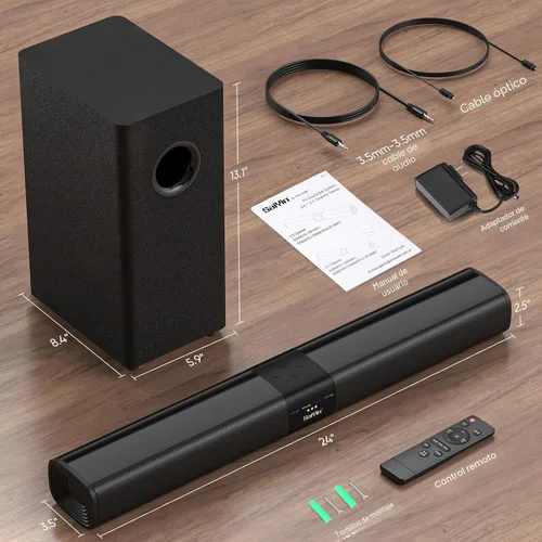 Miniatura 6 de Barra de Sonido Saiyin para Smart TV con Subwoofer de 5.25 Pulgadas, Barra de Sonido de 24 Pulgadas de 100W para TV, Barra de Sonido para TV