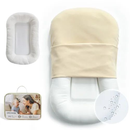 Miniatura 7 de Tumbona infantil, funda para nido de bebé, algodón suave e interior impermeable, asiento de piso para bebé para el tiempo boca abajo, tumbona