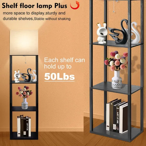 Miniatura 5 de Lámpara de pie RUNTOP Plus con estantes, lámpara de estante con bombilla LED de 15W, 3 colores, función de memoria, estante de exhibición ancho