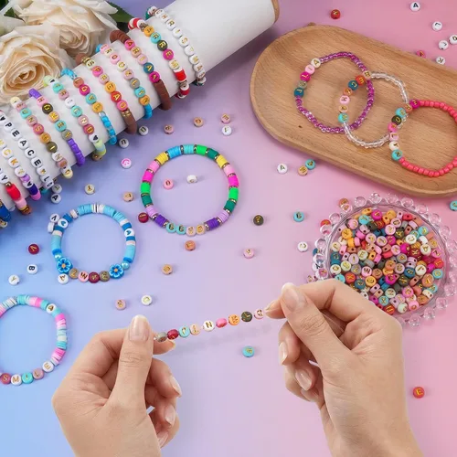 Miniatura 2 de Gionlion Más de 1200 cuentas redondas coloridas de letras de 0.157 x 0.27 pulgadas para hacer pulseras, cuentas acrílicas del alfabeto para hacer