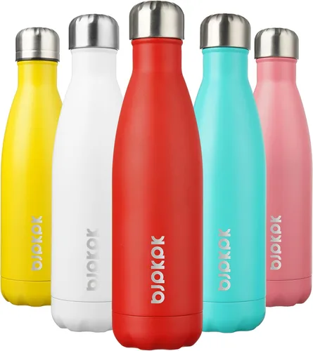 Miniatura 75 de BJPKPK Botellas de agua de acero inoxidable con aislamiento de 17 onzas, mantiene el frío y el calor, brillante oro rosa Oro rosa brillante