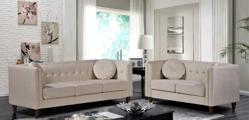Miniatura 7 de Container Furniture Direct Lexie Velvet Comfy Mid Century Chesterfield - Sofá biplaza de tres plazas para apartamento, dormitorio y oficina, juego