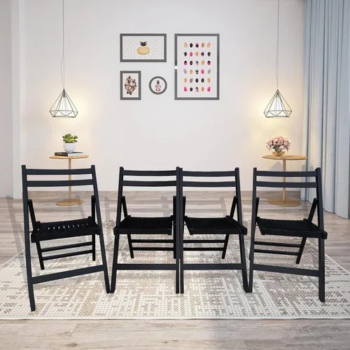 Miniatura 8 de HomVent Juego de 4 sillas plegables de madera con rejillas, totalmente montadas, sillas plegables para eventos, silla de boda, asiento de listones