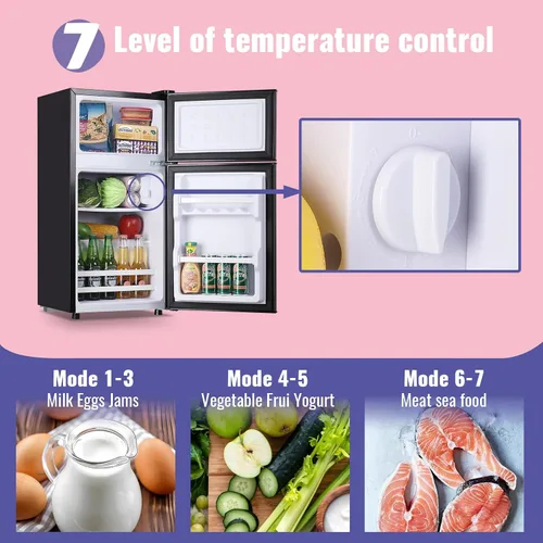 Miniatura 3 de DEMULLER Refrigerador de 2.4 pies cúbicos con congelador, mini refrigerador con estantes de plástico extraíbles, ideal para apartamentos, Negro