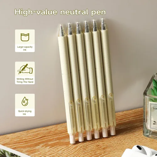 Miniatura 6 de Paquete de 12 bolígrafos de gel color beige crema, bonitos bolígrafos retráctiles estéticos de tinta negra neutra, punta fina de 0.020 in, secado