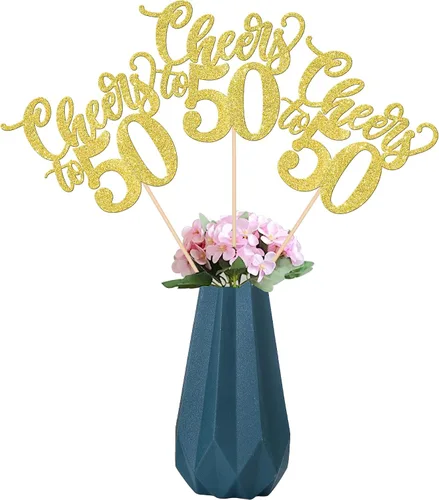 Miniatura 48 de Paquete de 12 palitos de centro de mesa con purpurina montados con número 10 de 10 palitos de centro de mesa para saludos a 10 años de edad