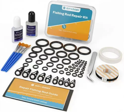 Miniatura 7 de Kit de reparación de caña de pescar, reparación de ojales de caña de pescar con inserciones cerámicas y ojos, incluye 52 anillos de guía y 33 EU