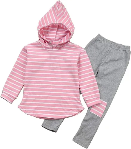 Ritatte Toddler Girl Fall Outfits Striped Hoodie Pants 2PCS Sweatsuit Set Kids Baby Winter Clothes Jogging Suits for 2-6Y