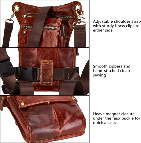 Miniatura 4 de LATÓN TACKS cuero vintage hecho a mano motocicleta al aire libre bicicleta gota cuero pierna bolsa para hombres mujeres muslo bolsa cintura riñonera