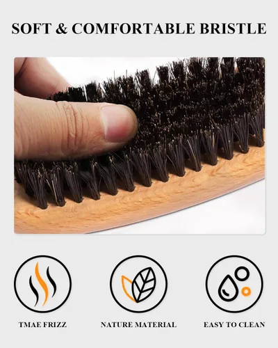 Miniatura 7 de Cepillo de pelo 100 % con cerdas de jabalí Mango de madera de melocotón natural Restaura el brillo, controla el encrespamiento, suaviza