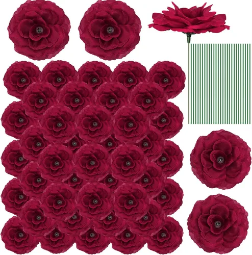 Miniatura 11 de Yunlly 100 piezas de flores artificiales de seda falsa con tallo largo en ramo de rosas para boda, fiesta, decoración del hogar para bricolaje, baby