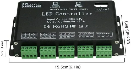 Miniatura 3 de Controlador de tira de luz LED RGB AZIMOM, decodificador DMX de 12 canales, controlador de atenuación DMX512, módulo de luz LED DC5V-24V