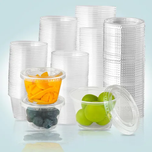 Miniatura 12 de 240 tazas pequeñas de plástico transparente para condimentos con tapas, recipientes de porciones de 1 oz, ideales para condimentos, aderezos