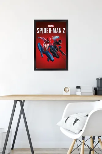 Miniatura 6 de Marvel's Spider-Man 2 - Póster de pared de arte con llave, 22.4 pulgadas de largo x 14.7 pulgadas de ancho, versión enmarcada en negro Versión