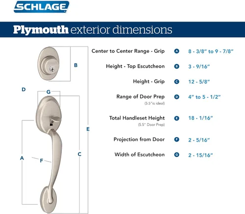 Miniatura 3 de Schlage F60 ADD 622 PLY Addison - Juego de manijas de entrada frontal con perilla Plymouth, cerrojo con llave de 1 lado, negro mate Mate negro