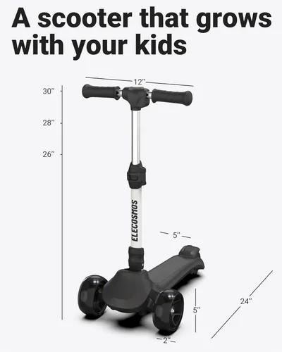 Miniatura 7 de ELECOSMOS Patinete Eléctrico Seguro para Niños de 4+, Equilibrio para Principiantes, Acelerador de Pulgar, Cubierta con Luces Intermitentes, Ruedas