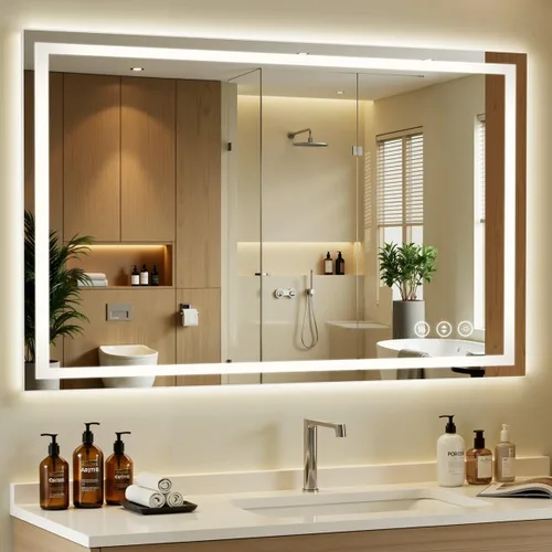 Miniatura 15 de 48x24 Inch LED Bathroom Mirror with Lights, Anti-Fog 3-Color Dimmable Memory Touch Control, Waterproof HD Tempered Glass, Wall Mounted Vanity Mirror