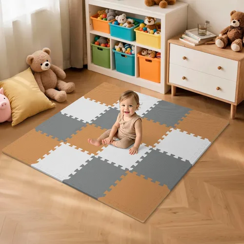 Miniatura 11 de 36 piezas de tapete de juego para bebé para el piso, azulejos de espuma para niños con entrelazado, alfombra de rompecabezas de espuma cuadrada