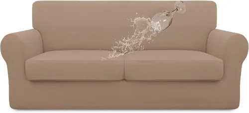 Miniatura 42 de Easy-Going Funda de sofá 100% impermeable doble de 3 piezas, elástica, suave, para perros, para sofá de 2 cojines separados, protector de muebles a