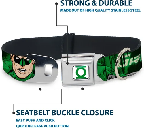 Miniatura 4 de Buckle-Down Collar de perro con hebilla de cinturón de seguridad, verde linterna verde brillante con texto, 1 pulgada de ancho, se adapta a cuello
