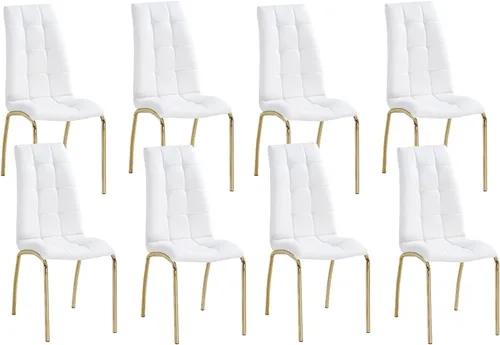 Miniatura 13 de Juego de 4 sillas de comedor de piel sintética, modernas sillas de comedor negras con patas de metal dorado y respaldo ergonómico, tapizadas