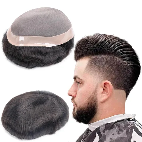 Miniatura 21 de Toupee - Sistema de reemplazo de cabello para hombres, cabello humano real, 5 x 7 pulgadas, base de encaje mono, extensión duradera para hombre
