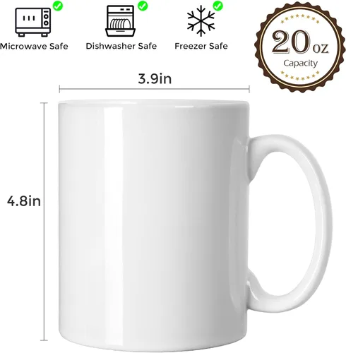 Miniatura 6 de Taza de cerámica de porcelana clásica M017, taza de café extra grande de 20 onzas con asa para oficina y hogar, blanca Blanco