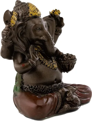 Miniatura 5 de Elefante hindú miniatura 2 pulgadas, Ganesh, dios del éxito Buena protección Polvo de bronce mezclado con resina – acabado de bronce con acentos