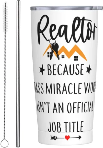 Realtor Because Badass Miracle Worker Isn't An Official Job Title Real Estate Agent for Women, divertida taza de café de 20 oz botella de agua