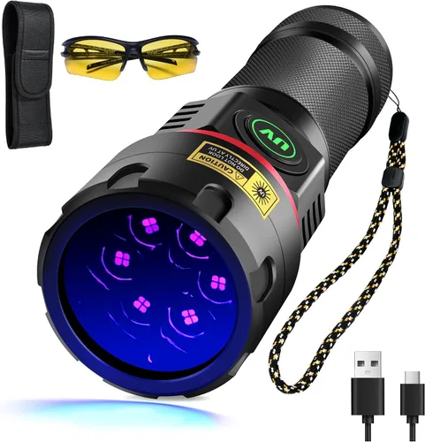 Miniatura 10 de DARKBEAM Linterna UV 365nm Luz Negra, 6xLED Recargable Potente Luz Negra 60W Lámpara Woods, Luces Ultravioleta para Roca, Rastreo de Sangre, Orina