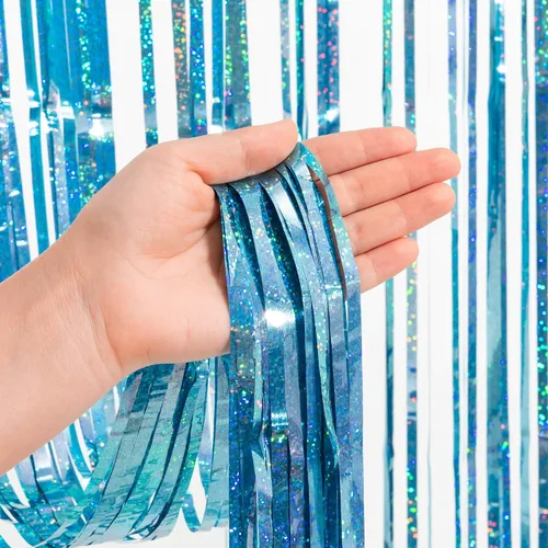 Miniatura 3 de Cortina de oropel azul para fiesta, cortina de papel de aluminio de GREATRIL para decoración de fiesta de congelado/sirena/bajo el mar/fiesta