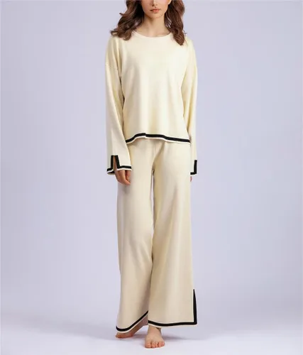 Miniatura 3 de Conjunto de 2 piezas de suéter para mujer, conjunto de punto de manga larga, sin botones, pantalones de pierna ancha
