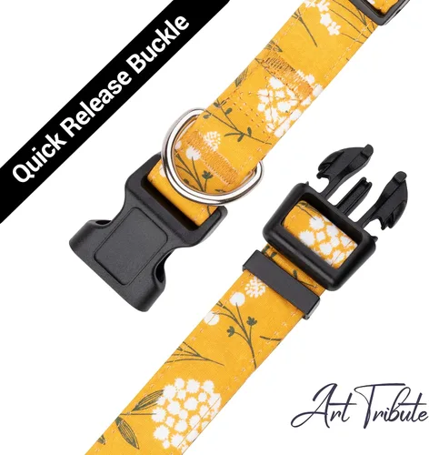 Miniatura 3 de Collar amarillo para perros pequeños, medianos y grandes - Algodón resistente, duradero, ajustable, collar fuerte y resistente - Ideal