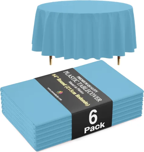 Miniatura 67 de Exquisite 66% Thicker Premium Aqua Round Tablecloth 0.5 Mil 6 Pack Plastic Table Cloth Disposable 84 Inch Round Plastic Tablecloth Won't Tear Easily