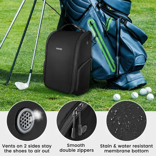 Miniatura 5 de YOREPEK Bolsa para zapatos de golf, bolsa de accesorios de golf con 3 bolsillos para calcetines, camisetas, bolas, diseñada con una asa de Negro